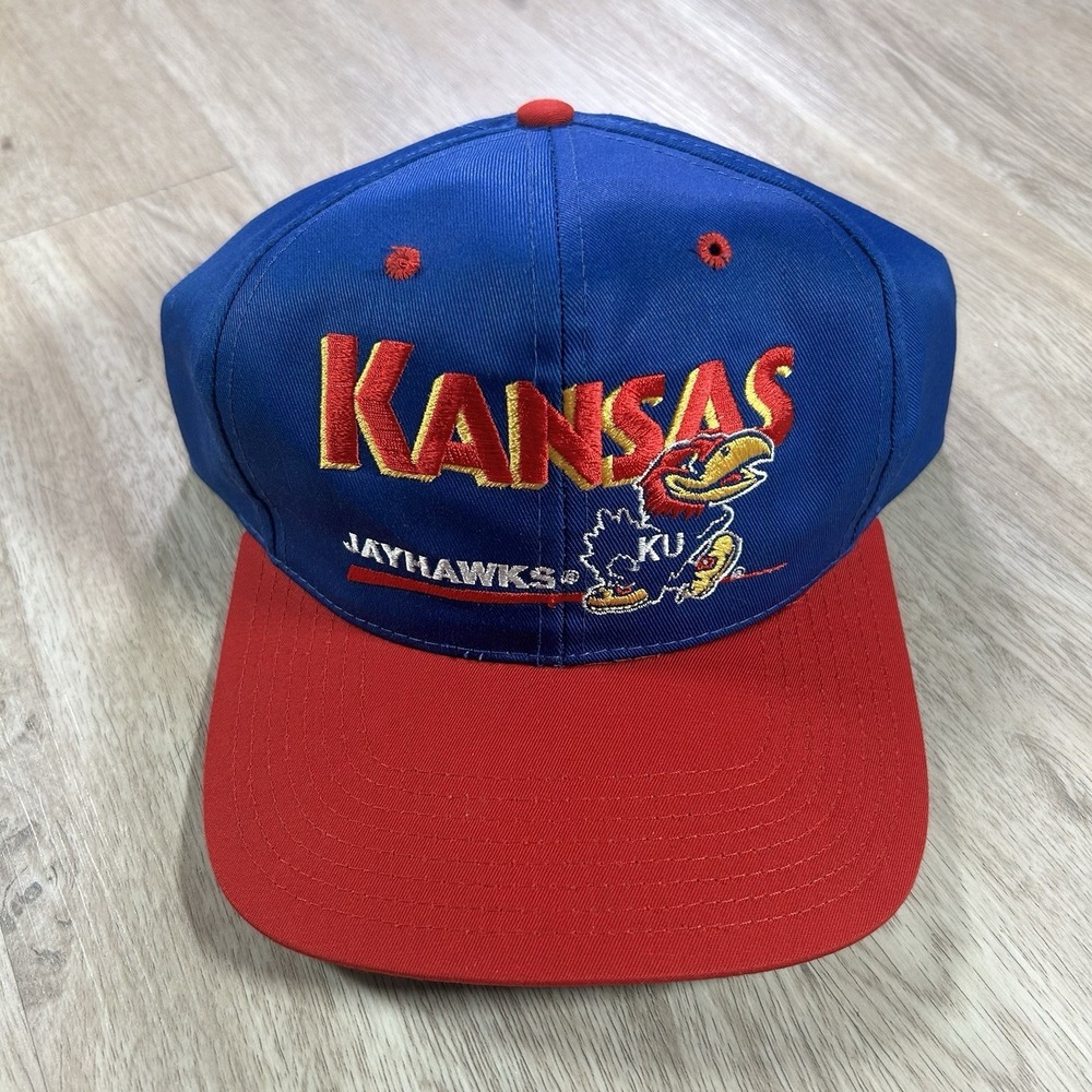 VTG Kansas Jayhawks Snapback Hat NEW College Twins Enterprise Blue Red Cap